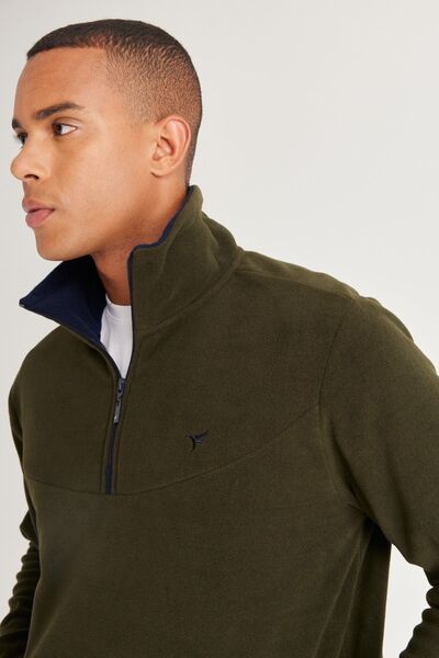 AC&Co / Altınyıldız Classics Men's Khaki-navy blue Standard Fit Normal Cut Standing Bato Collar Bottom-top Fleece Tracksuit Set