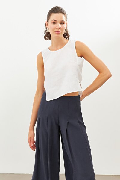 STELLA PULVIS Λευκή λινή αμάνικη μπλούζα