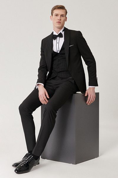 ALTINYILDIZ CLASSICS Extra Slim Fit Slim Fit Smoking-Bräutigamanzug für Herren mit Weste