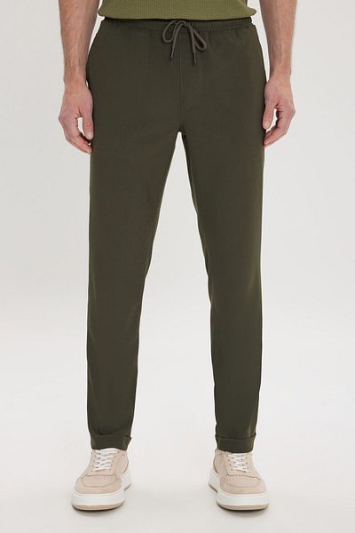 AC&Co / Altınyıldız Classics Pánské khaki kalhoty Slim Fit ležérní střih s kravatou v pase s postranními kapsami
