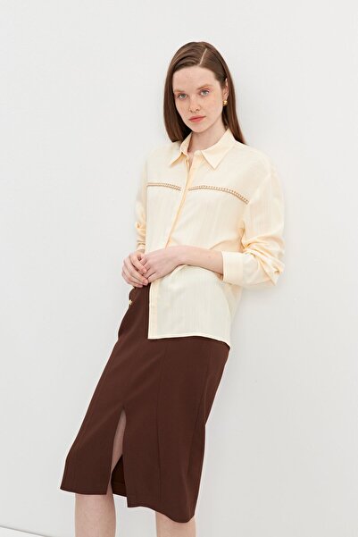 STELLA PULVIS Bej Şerit Detaylı Çizgili Gömlek