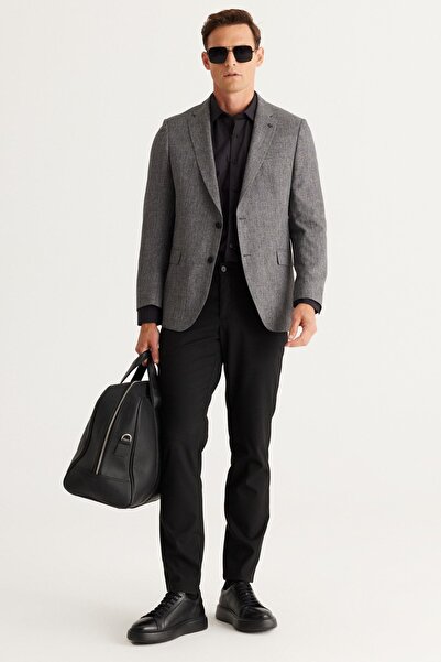 ALTINYILDIZ CLASSICS Erkek Antrasit Comfort Fit Rahat Kesim Mono Yaka Desenli Blazer Ceket