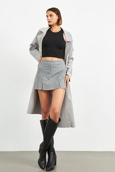 STELLA PULVIS Gray Button Detailed Mini Shorts Skirt