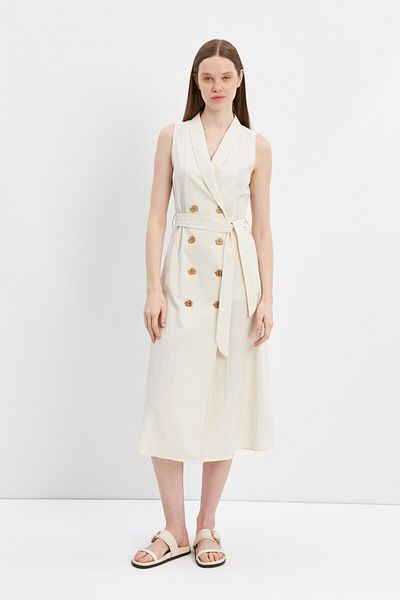 STELLA PULVIS Shawl Collar Ecru Maxi Dress - Belted