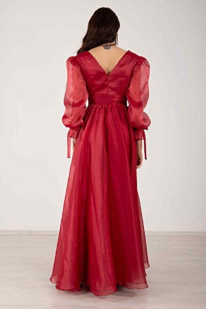 Feminist Long Sleeve V-Neck Dalya Evening Dress Burgundy9704885