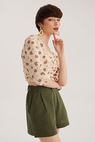 STELLA PULVIS Ecru Off Shoulder Gathered Crop Μπλούζα