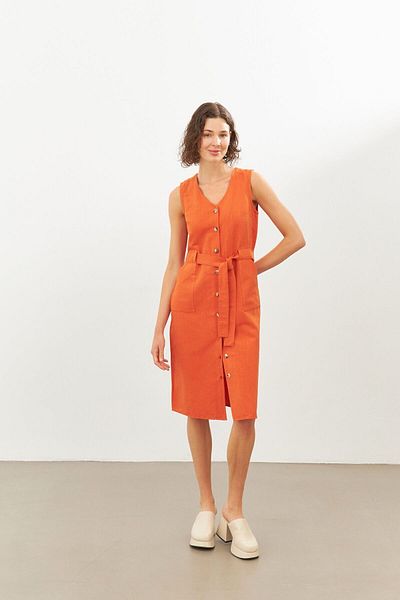 STELLA PULVIS Rochie midi fără mâneci, cu decolteu în V, din țiglă