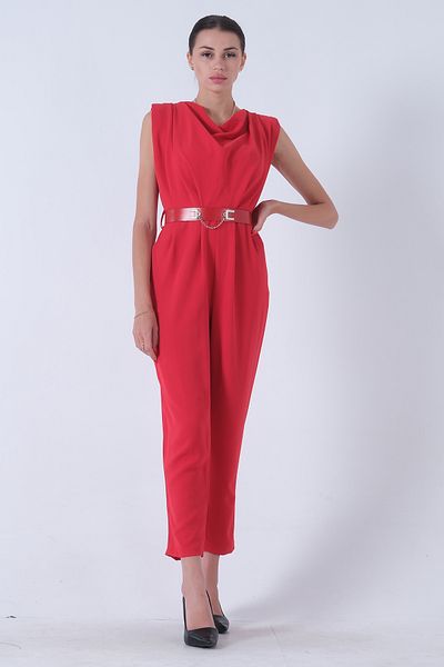 Feminist Red Degaje Collar Jumpsuit -4203453