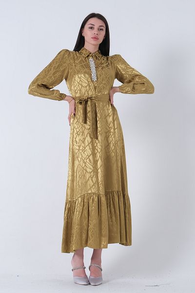 Feminist Hakim Collar Belt Detailed Dress Pistachio4593265