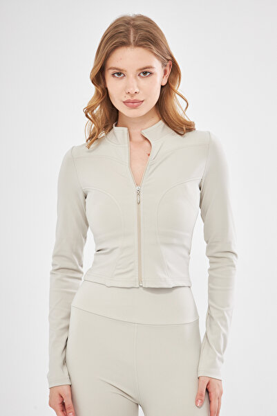 evable Ally Kadın Bej Fermuarlı Yakalı Uzun Kollu Ceket