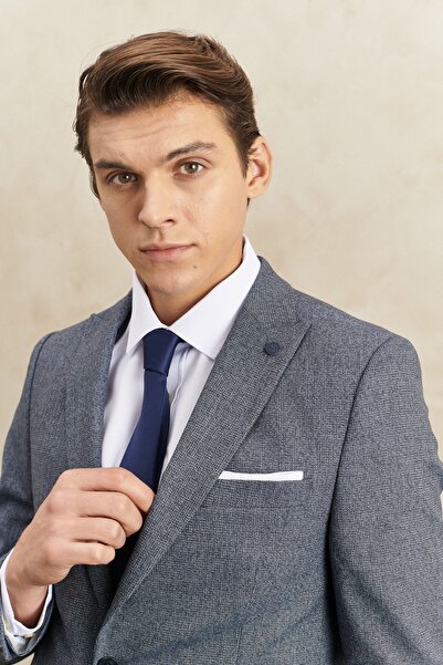 ALTINYILDIZ CLASSICS Men's Navy Blue Extra Slim Fit Slim Fit Swallow Collar Patterned Suit