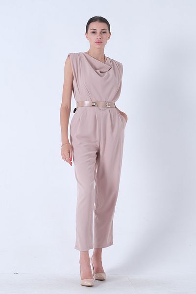 Feminist Beige Degaje Collar Jumpsuit -4203453