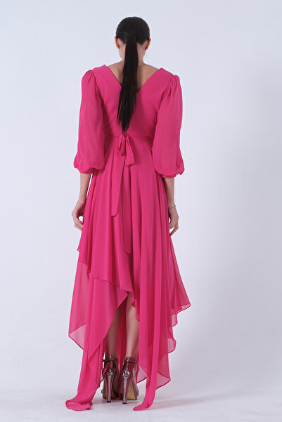 Feminist Φούξια βραδινό φόρεμα με διπλό στήθος με μανίκι με ασύμμετρο κόψιμο 6502417