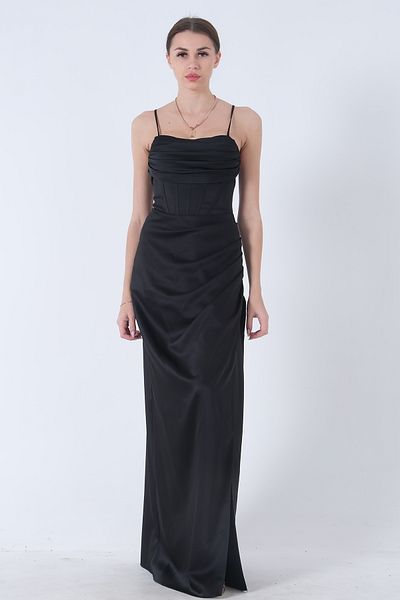 Feminist Back Tie Slit Evening Dress Black4522018
