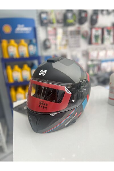 CYRILL CYRIL GECKO SV ÇENE AÇILIR KASK LARGE GRİ MAVİ MOTO TALHA