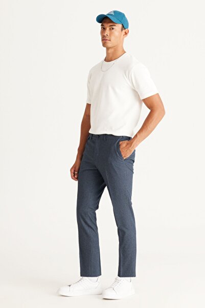 ALTINYILDIZ CLASSICS Erkek Lacivert Slim Fit Dar Kesim Desenli Beli Lastikli Esnek Pantolon