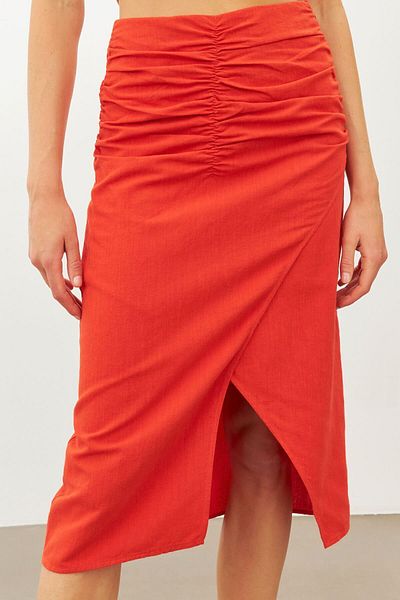 STELLA PULVIS Linen Midi Skirt - Red and Gathered