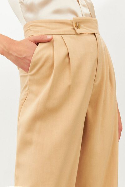 STELLA PULVIS Beige High Waist Pleated Trousers