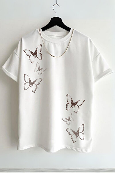 NoVibe Tricou unisex cu mânecă scurtă cu imprimeu fluture alb - 100% bumbac