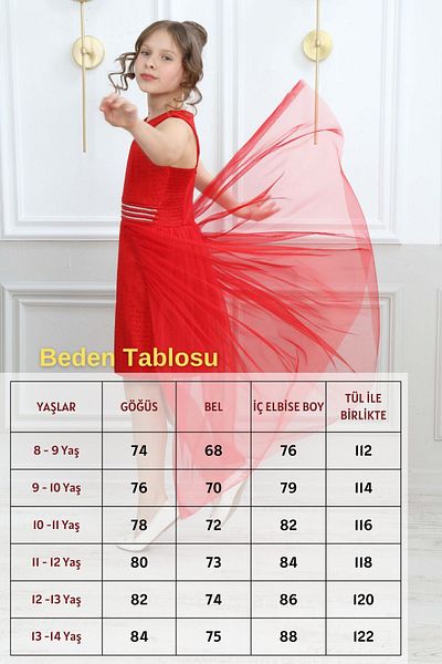 Asortix Girl's Red Evening Dress Graduation Evening Dress