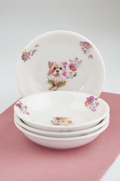 Bursa Porselen Dekor Kitty Woof 4 Piece Porcelain Snack Bowl Set