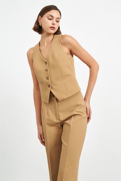 STELLA PULVIS Μπεζ κλασικό γιλέκο με επένδυση