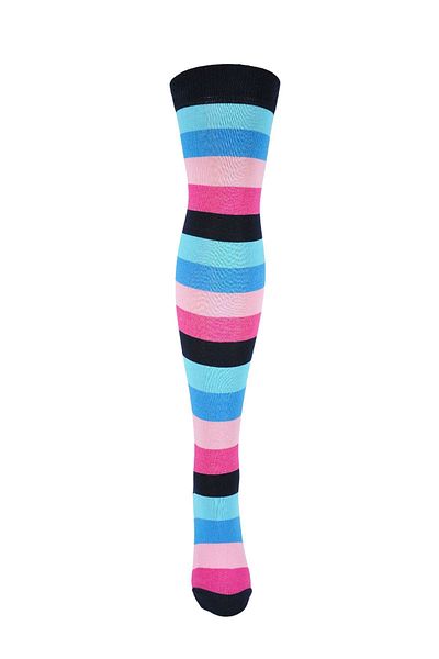 Design Socks Дамски чорапи над коляното от памук с дебели райета в тъмно оцветен цвят - Дизайнерски чорапи