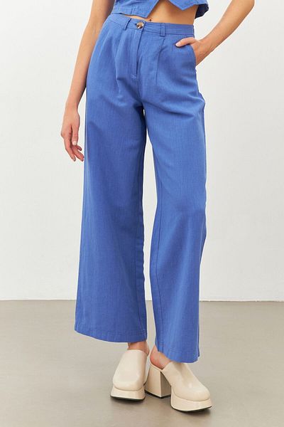 STELLA PULVIS Blue Linen High Waist Wide Leg Pants