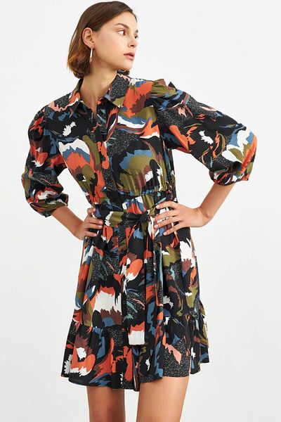 STELLA PULVIS Rochie mini cu mâneci trei sferturi cu modele multicolore