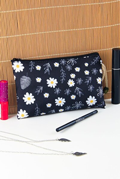 BYBAG Τσάντα μακιγιάζ με φερμουάρ με μοτίβο λουλουδιών μαργαρίτας μεγάλου μεγ...