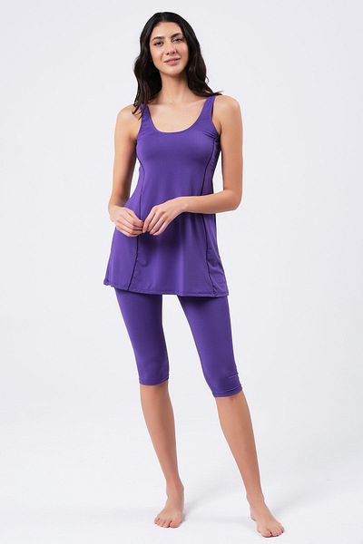 vawensea Women's Lycra Tights Dress Swimsuit Purple (with Breast Pad)