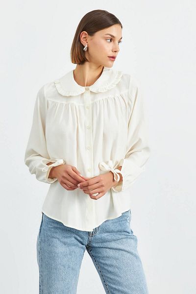 STELLA PULVIS Ecru Baby Collar Modal Shirt