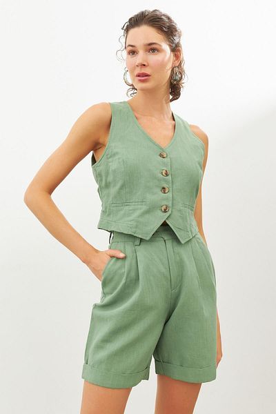 STELLA PULVIS Green Linen Vest
