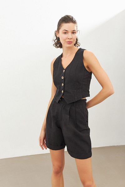 STELLA PULVIS Black Linen Vest