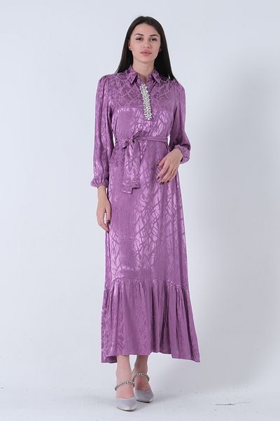 Feminist Chief Collar Belt Detailed Dress Lavender4593265