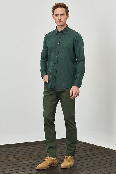 ALTINYILDIZ CLASSICS Dunkelgrünes Slim-Fit-Flanell-Winter-Holzfällerhemd mit Knopfkragen für Herren