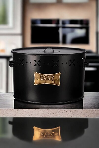 LUCKYHOMES Luxury Stainless Galvanized Potato and Onion Holder 2 Compartments Metal Potato Onion Bucket Black 18 Lt