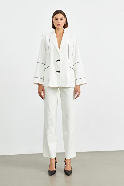 STELLA PULVIS Jachetă cu guler șal necăptușită cu cusături contrastante crem