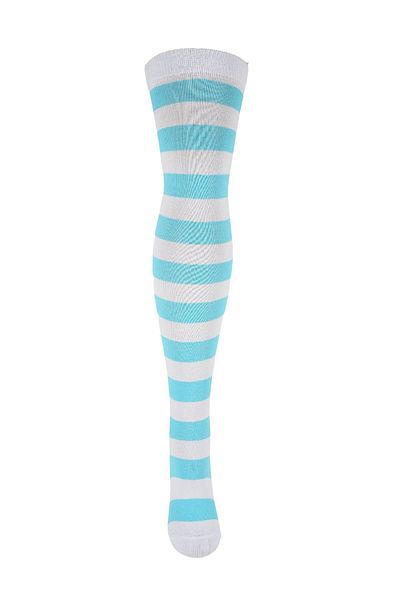 Design Socks Șosete de damă, alb, turcoaz, în dungi, din bumbac, până la genunchi - Șosete de design