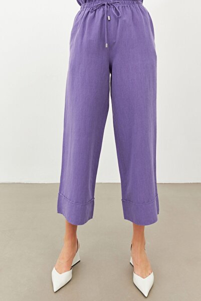 STELLA PULVIS Mor Keten Beli Lastikli Yüksek Bel Pantolon
