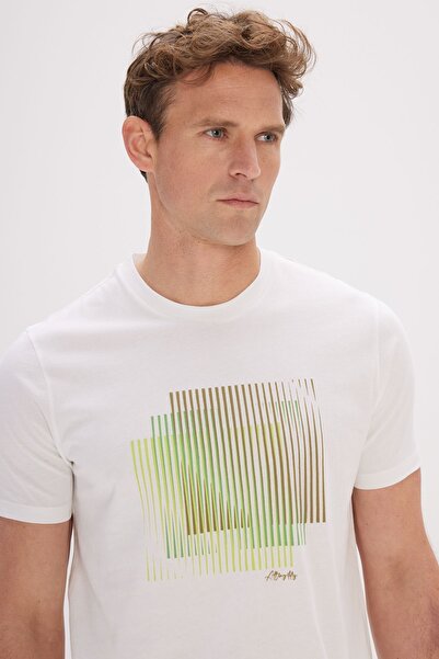 ALTINYILDIZ CLASSICS Ανδρικό μπλουζάκι με λευκή λεπτή εφαρμογή, βαμβακερή στάμπα με λαιμόκοψη