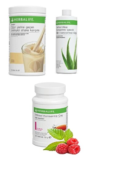 Herbalife 1 Vanilyalı Shake + 1 Aloe + 1 Ahududulu 50gr Çay.