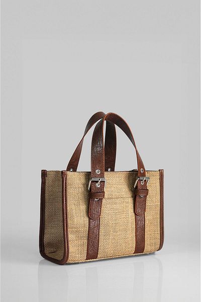 Rimense Tan Jute Straw Medium Size Hand and Shoulder Bag
