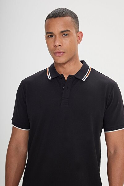 ALTINYILDIZ CLASSICS Tricou negru pentru bărbați, cu tăietură îngustă, 100% bumbac, cu gât polo