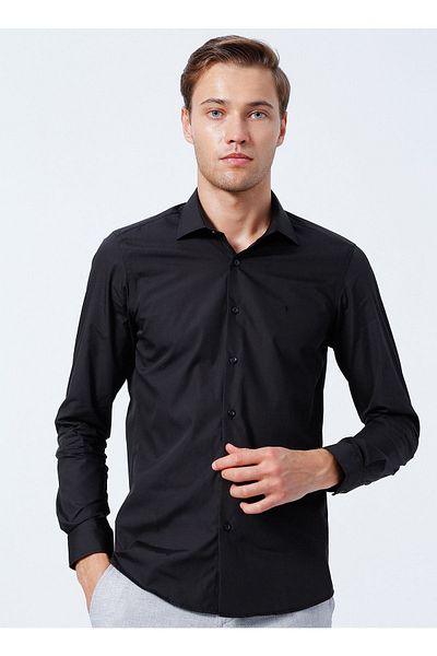 ALTINYILDIZ CLASSICS Ανδρικό μαύρο προσαρμοσμένο πουκάμισο Slim Fit Slim Fit