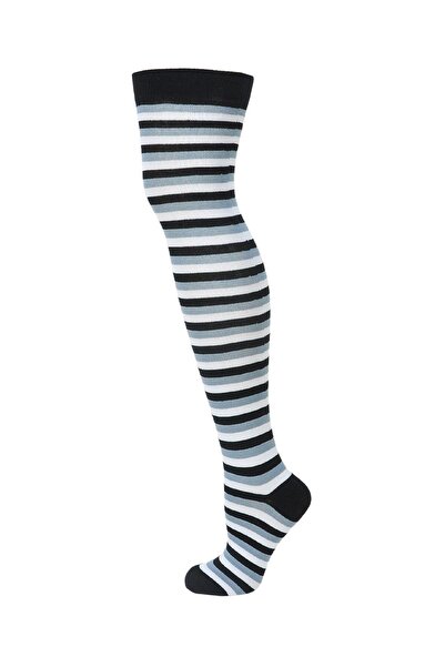 Design Socks Γυναικείες βαμβακερές κάλτσες πάνω από το γόνατο - με λεπτές κρίκους και σχέδια