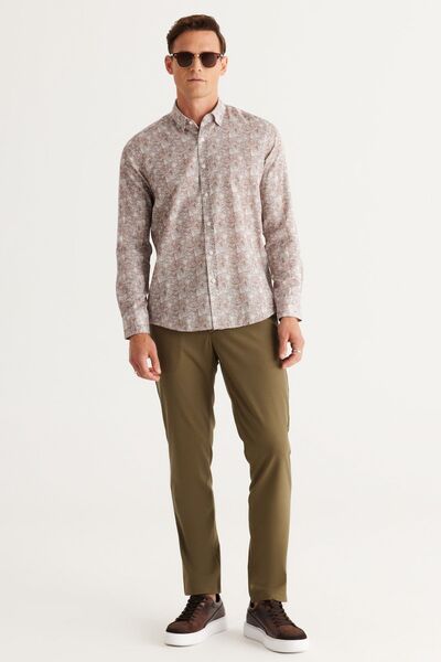 AC&Co / Altınyıldız Classics Slim Fit Slim Fit férfi barna, rejtett gombos galléros pamut ing