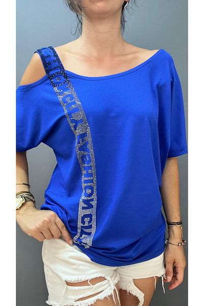 citycenterfashion Plus Size One-Shoulder Stone Detailed City Fashion Blouse - Low Sleeve cty-cnd-06