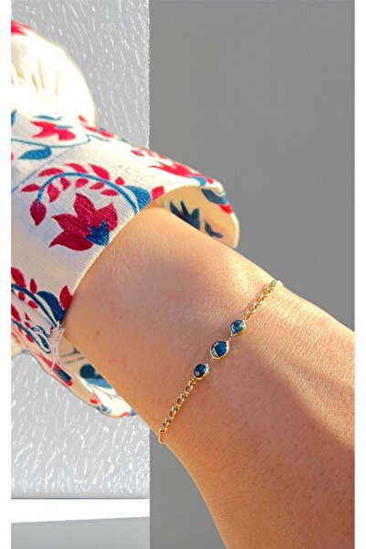 Goldstation 14 Ayar Altın Bileklik 3'lü Renkli Zirkon Taşlı