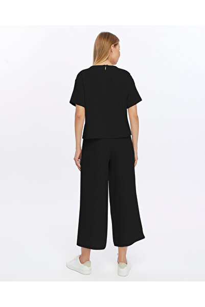 İkmal Oversize Tshirt ve Pantolon Kadın Bej Ikili Keten Takım